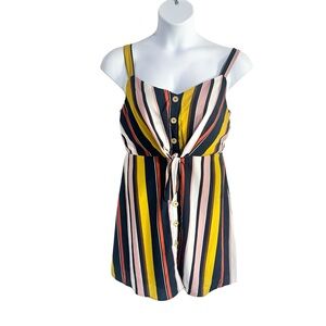 Lush Sleeveless Button Front Striped Belt Tie Mini Dress Size Large - NWT